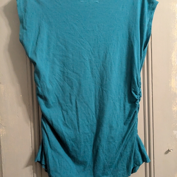 Synergy Organic Clothing Teal Muscle Tee with Purple Floral Accents - Picture 5 of 5